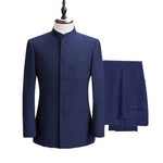 Men's Stand Collar Chinese Style Slim Fit Two Piece Suit Set / Male Zhong Shan Blazer Jacket Coat Pants Trousers