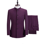 Men's Stand Collar Chinese Style Slim Fit Two Piece Suit Set / Male Zhong Shan Blazer Jacket Coat Pants Trousers